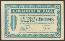 BAGA (BARCELONA). 5 Cents. November 6, 1937. (Gonz\u00e1lez: 6470). AU.