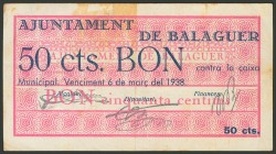 BALAGUER (LERIDA). 50 Cents. March 6, 1937. (Gonz\u00e1lez: 6484). F.