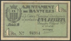 BANYOLES (GERONA). 1 peseta. August 17, 1937. (Gonz\u00e1lez: 6507). F.