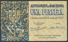 BARCELONA. 1 peseta. May 13, 1937. Series E. (Gonz\u00e1lez: 6521). AU.