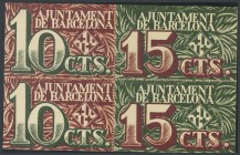 BARCELONA. 10 Cents (2) and 15 Cents (2). December 2, 1937. Series A and B, Printed in blocks of 4 notes (two of 10 cts and two of 15 cts). (Gonz\u00e...