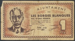 LES BORGES BLANQUES (LERIDA). 1 peseta. (1938ca). (Gonz\u00e1lez: 7142). FR2.