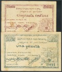 CALDES DE MONTBUI (BARCELONA). 50 Cents and 1 Peseta. May 1937. (Gonz\u00e1lez: 7281\/82). F.