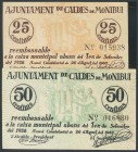 CALDES DE MONTBUI (BARCELONA). 25 Cents and 50 Cents. August 1937. (Gonz\u00e1lez: 7283\/84). AU.