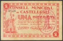 CASTELLGALI (BARCELONA). 1 peseta. May 21, 1937. (Gonz\u00e1lez: 7467). Unusual AU.