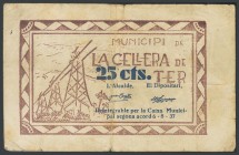LA CELLERA (GERONA). 25 cents. August 6, 1937. (Gonz\u00e1lez: 7541). F.