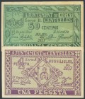 CENTELLES (BARCELONA). 50 Cents and 1 Peseta. July 1937. Series B and A, respectively. (Gonz\u00e1lez: 7548\/49). F\/ AU.
