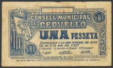 CERVELLO (BARCELONA). 1 peseta. May 8, 1937. (Gonz\u00e1lez: 7553). F.