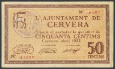 CERVERA (LERIDA). 50 cents. April 1937. (Gonz\u00e1lez: 7556). G.