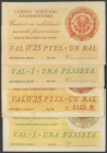 ESPARRAGUERA (BARCELONA). 25 Cents and 1 Peseta, both types in total 4 bills. March 1937. (Gonz\u00e1lez: 7744\/47). Unusual complete series. AU\/ F.