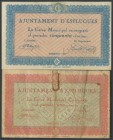 ESPLUGUES DE LLOBREGAT (BARCELONA). 50 Cents and 1 Peseta. 1937. (Gonz\u00e1lez: 7779\/80). The 1 pts mark for "clip". AU\/ G.