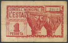 ESTANY (BARCELONA). 1 peseta. (1938ca). (Gonz\u00e1lez: 7799). BC +.
