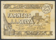 FARNERS DE LA SELVA (GERONA). 25 cents. October 14, 1937. (Gonz\u00e1lez: 7830). VF.