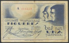 FIGUERES (GERONA). 1 peseta. March 1937. Series A. (Gonz\u00e1lez: 7850). G.