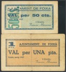 FOIXA (GERONA). 50 Cents and 1 Peseta. May 1937. (Gonz\u00e1lez: 7902\/03). Unusual G.