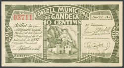 GANDESA (TARRAGONA). 10 cents. September 17, 1937. (Gonz\u00e1lez: 7961). AU.