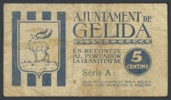 GELIDA (BARCELONA). 5 Cents. March 12, 1937. (Gonz\u00e1lez: 8014). F.
