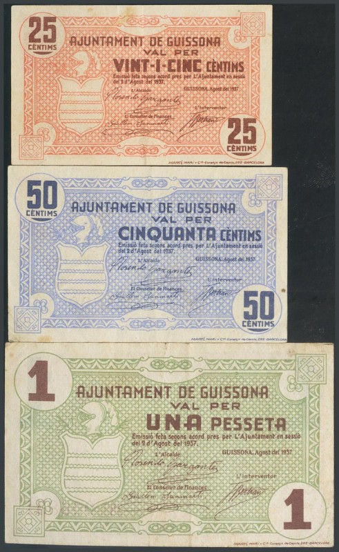 GUISSONA (LERIDA). 25 Cents, 50 Cents and 1 Peseta. August 2, 1937. (Gonz\u00e1l...