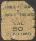 HORTA DE LA TERRA ALTA (TARRAGONA). 50 Cents. (1938ca). (Gonz\u00e1lez: 8196). Very rare. FR2-.