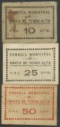 HORTA DE LA TERRA ALTA (TARRAGONA). 10 Cents, 25 Cents and 50 Cents. (1938ca). (Gonz\u00e1lez: 8198, 8200, 8201). Rare AG3\/ VF.