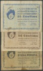 HOSTALETS DE PIEROLA (BARCELONA). 25 Cents, 50 Cents and 1 Peseta. May 1937. (Gonz\u00e1lez: 8228\/30). Unusual F\/ FR2.