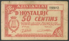 HOSTALRIC (GERONA). 50 Cents. June 1937. (Gonz\u00e1lez: 8232). G.