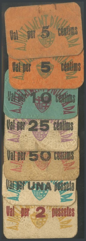 IGUALADA (BARCELONA). 5 Cents (both types), 10 Cents, 25 Cents, 50 Cents, 1 Pese...