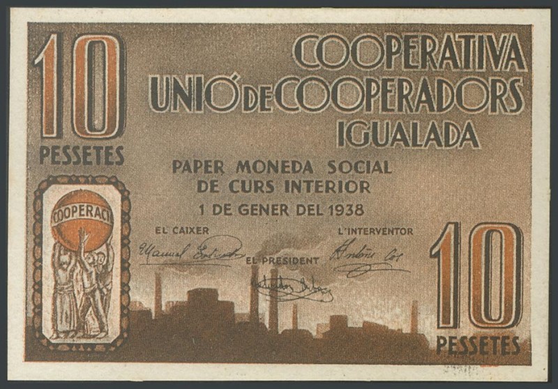 IGUALADA (BARCELONA). 10 pesetas. January 1, 1938. Series A. (Gonz\u00e1lez: 825...