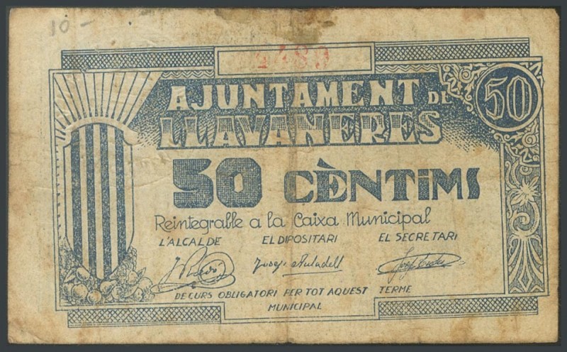 LLAVANERES (BARCELONA). 50 Cents. (1938ca). (Gonz\u00e1lez: 8349). G.