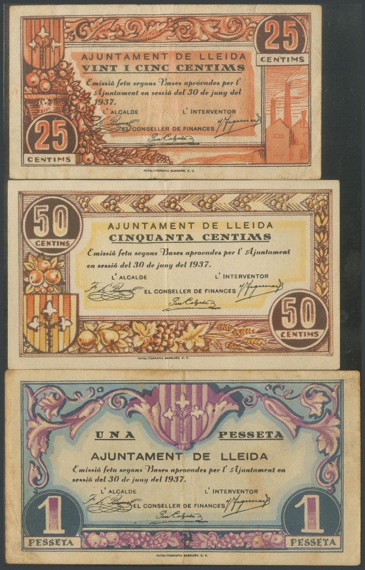 LERIDA. 25 Cents, 50 Cents and 1 Peseta. June 30, 1937. (Gonz\u00e1lez: 8358\/60...