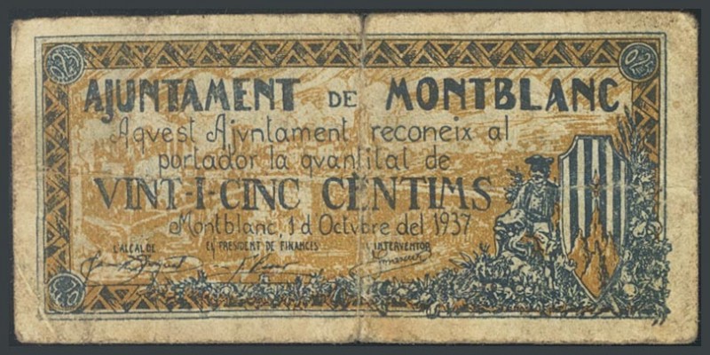 MONTBLANCH (TARRAGONA). 25 cents. October 1, 1937. (Gonz\u00e1lez: 8751). G.