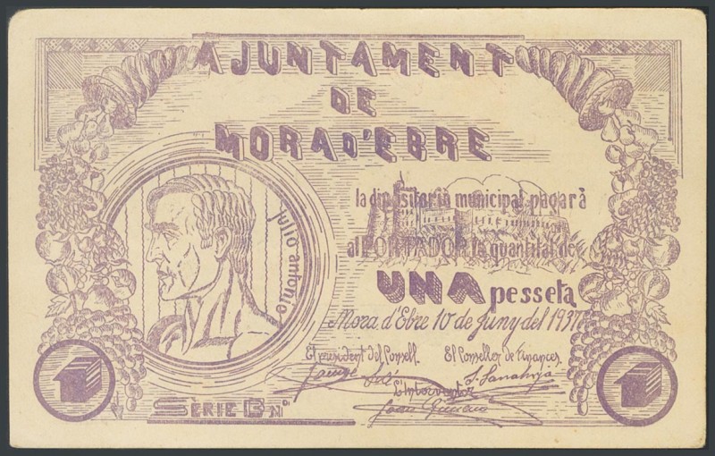 MORA DE EBRO (TARRAGONA). 1 peseta. June 10, 1937. Series B. (Gonz\u00e1lez: 883...