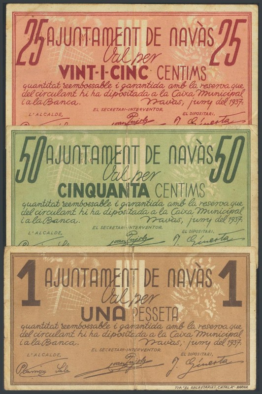 NAVAS (BARCELONA). 25 Cents, 50 Cents and 1 Peseta. June 11, 1937. (Gonz\u00e1le...