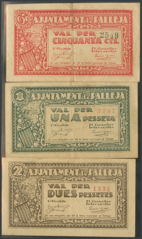 PALLEJA (BARCELONA). 50 Cents, 1 Peseta and 2 Pesetas. (1938ca). (Gonz\u00e1lez:...