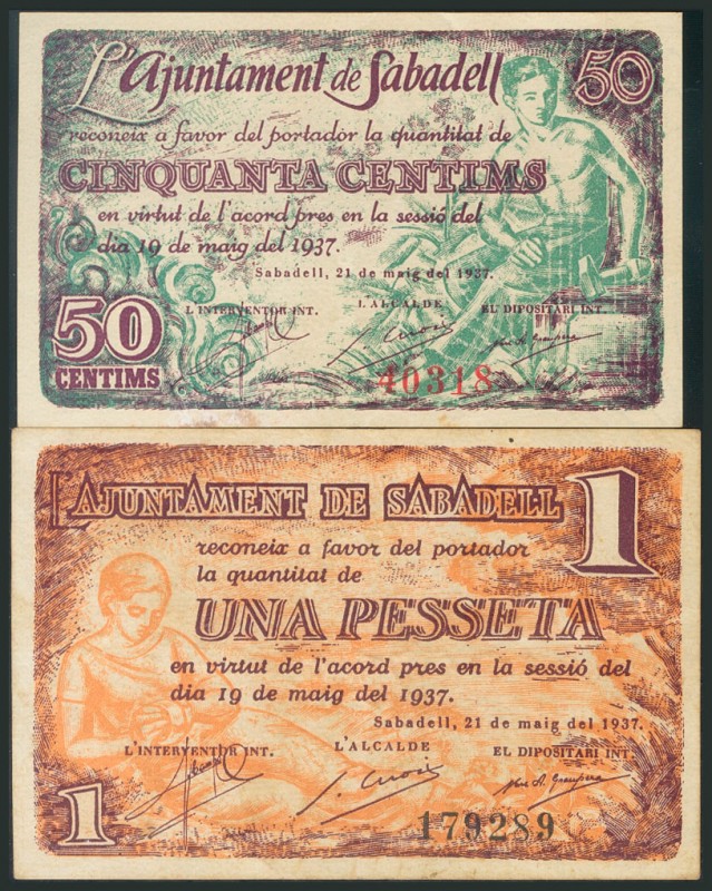 SABADELL (BARCELONA). 50 Cents and 1 Peseta. May 19, 1937. (Gonz\u00e1lez: 9776\...