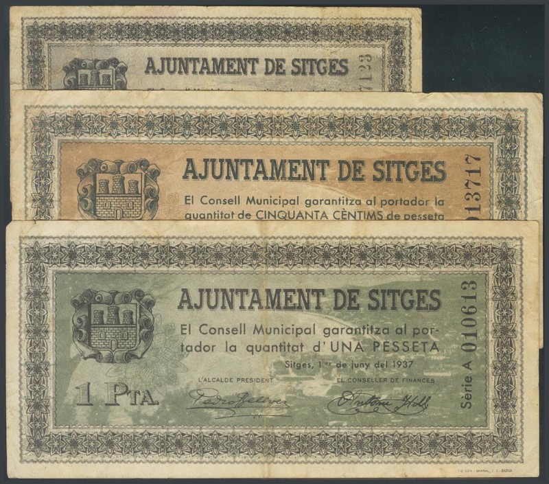 SITGES (BARCELONA). 25 Cents, 50 Cents and 1 Peseta. June 1, 1937 and September ...