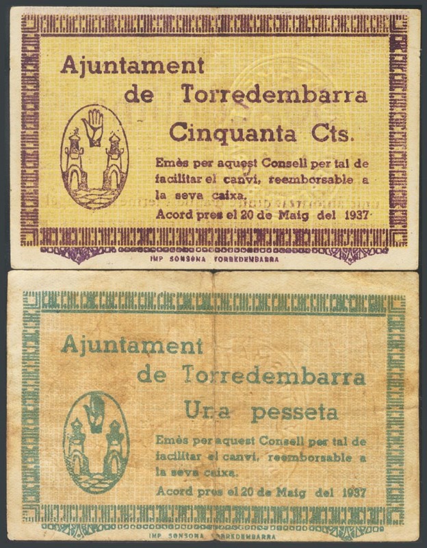 TORREDEMBARRA (TARRAGONA). 50 Cents and 1 Peseta. May 20, 1937. (Gonz\u00e1lez: ...