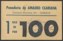Voucher of 1 kilo of bread from Amadeo Clariana's Bakery, in Tarrasa. VF.