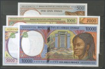 CENTRAL AFRICAN STATES: GABON. 500 Francs, 1000 Francs, 2000 Francs, 5000 Francs and 10000 Francs. (1993ca). (Pick: 401 \/ 05L). Uncirculated.