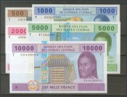 CENTRAL AFRICAN STATES: GONGO. 500 Francs, 1000 Francs, 2000 Francs, 5000 Francs and 10000 Francs. (Pick: 106 \/ 10T). Uncirculated.