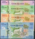 COOK ISLANDS. 3 Dollars, 10 Dollars, 20 Dollars and 50 Dollars. 1992. Series AAA (3) and BBB. (Pick: 7\/10). Uncirculated.