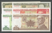 CUBA. Set of 6 banknotes of 1 Peso (3), 3 Pesos, 5 Pesos and 10 Pesos. (1981ca). (Pick: 102b, 116i, 117k, 121c, 127a, 128d). Uncirculated.