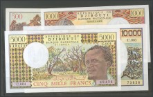DJIBOUTI. 500 Francs, 1000 Francs, 5000 Francs and 10000 Francs. (1979ca). (Pick: 36\/39). About Uncirculated \/ Uncirculated.
