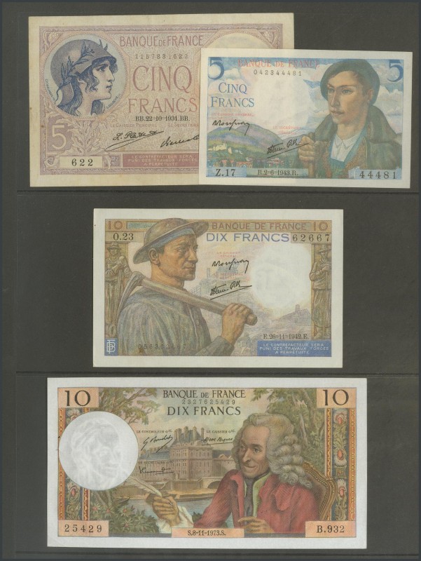 FRANCE. Set of 9 banknotes from France, mostly Uncirculating. Interesting. Requi...