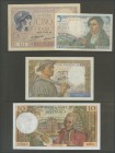 FRANCE. Set of 9 banknotes from France, mostly Uncirculating. Interesting. Requires examination.