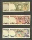 POLAND. Set of 5 banknotes of 50 Zlotych, 100 Zlotych, 200 Zlotych, 500 Zlotych and 1000 Zlotych. (1974ca). (Pick: 142\/146). Unusual. Uncirculated.