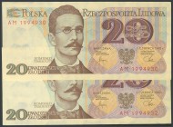 POLAND. 20 Zlotych. 1 June 1982. Consecutive pair. (Pick: 149). Uncirculated.