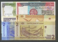 SUDAN. Set of 6 banknotes of 25 Piastres, 200 Dinars and 500 Sudanese Dinars, 1 Pounds, 2 Pounds and 2 Sudanese Pounds. (1987ca). (Pick: 37, 57b, 58b,...