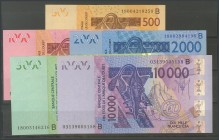 WEST AFRICAN STATES: BENIN. 500 Francs, 1000 Francs, 2000 Francs, 5000 Francs and 10000 Francs. 2003. (Pick: 215 \/ 218B). Uncirculated.