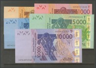 WEST AFRICAN STATES: TOGO. 500 Francs, 1000 Francs, 2000 Francs, 5000 Francs and 10000 Francs. (2003ca). (Pick: 815 \/ 19T). Uncirculated.